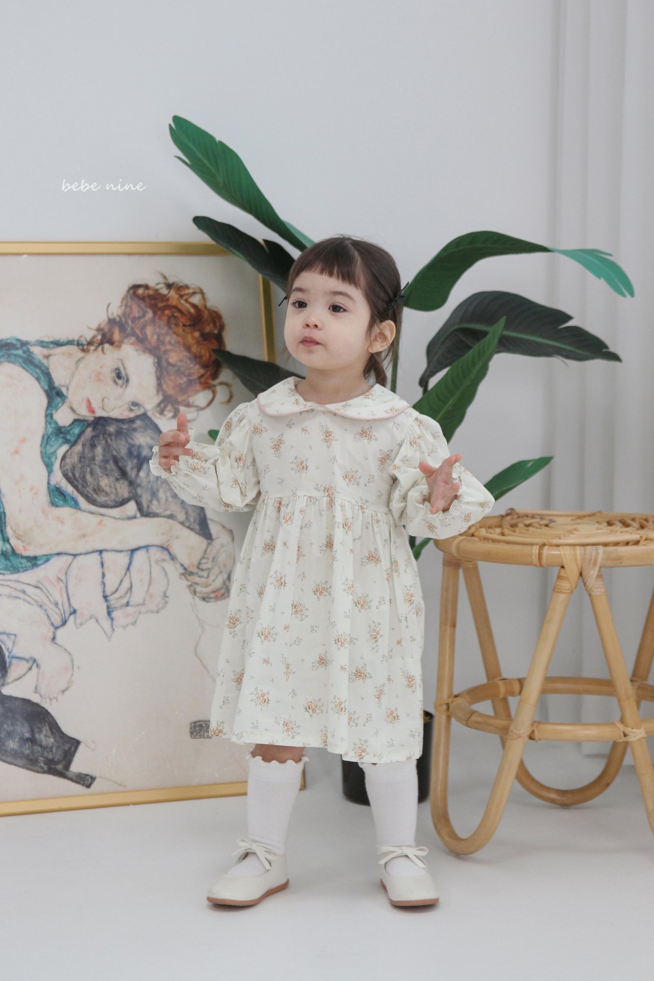 🌸預訂 韓國直送🌸🇰🇷Bebenine兩色翻領碎花長袖連身裙