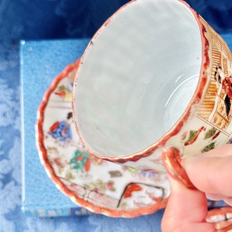 Vintage Pre-1950s Egg-Shell Quality Hand-Painted Japanese Tea Set Pair – Elegant Kimono-Clad Ladies in Traditional Home Scenes(MT2033)