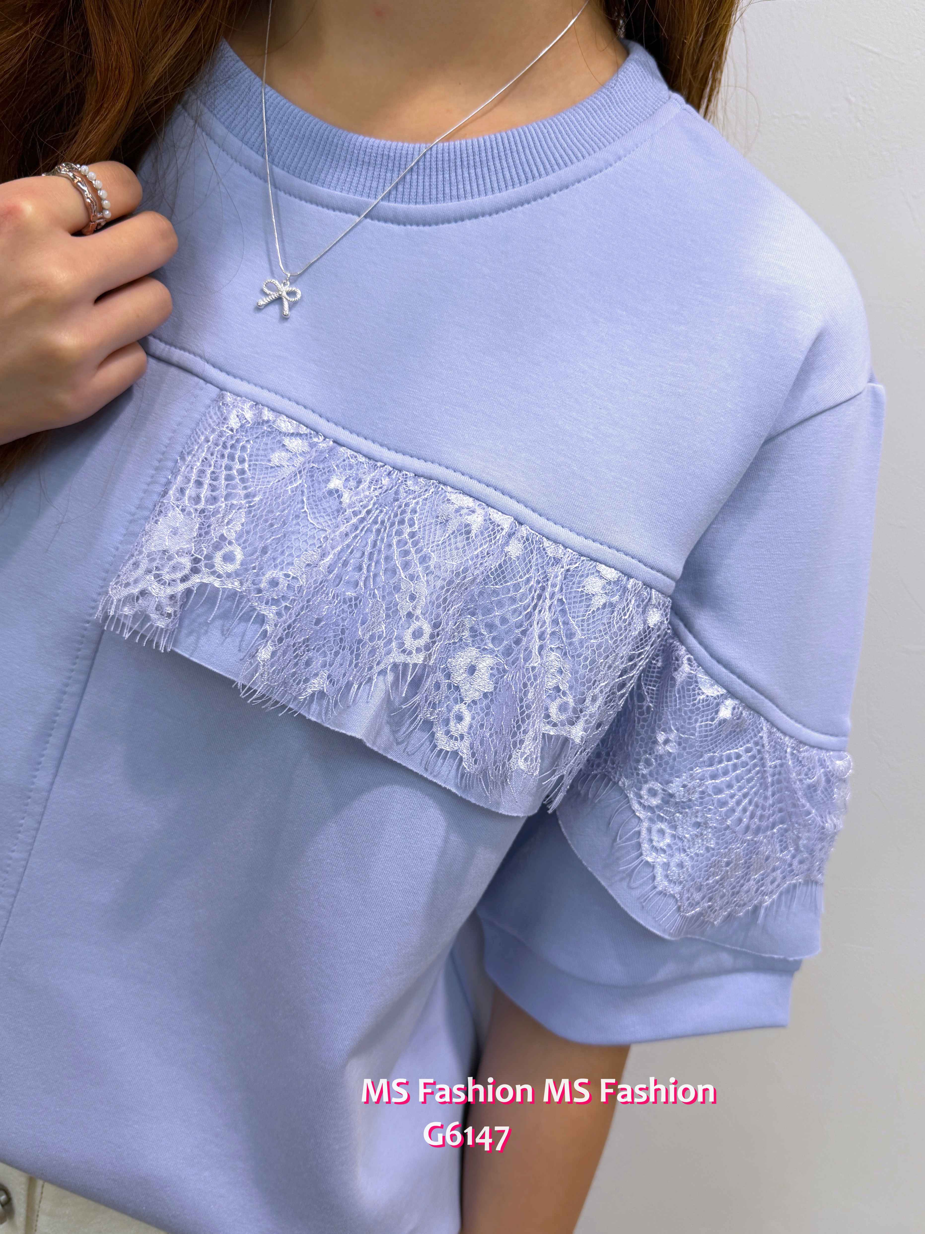 G6147 韓國🇰🇷拼lace ruffle top