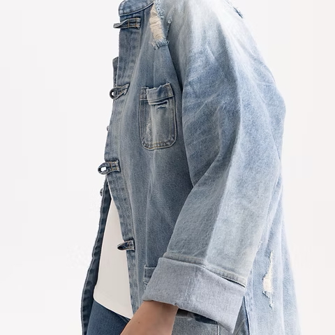 淺藍仿古牛仔唐裝外套