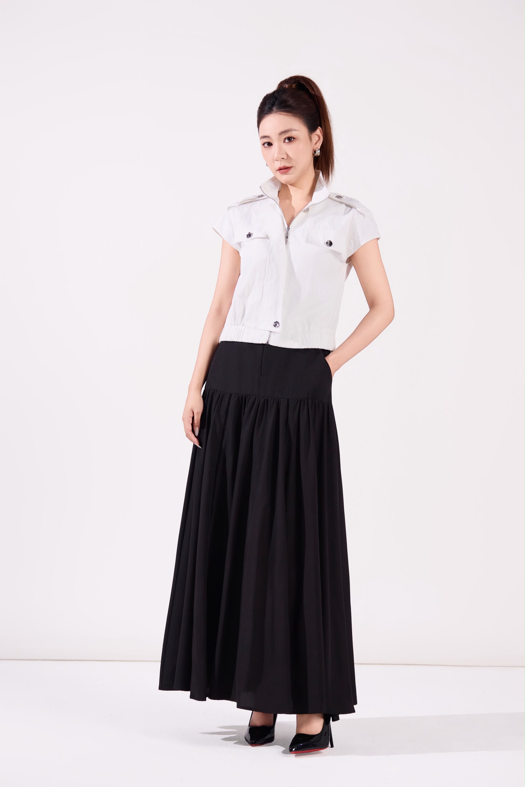 12241368 Belted Gathered Maxi Skirt