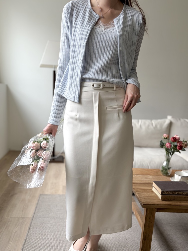 Belted Pencil Skirt (Ivory)