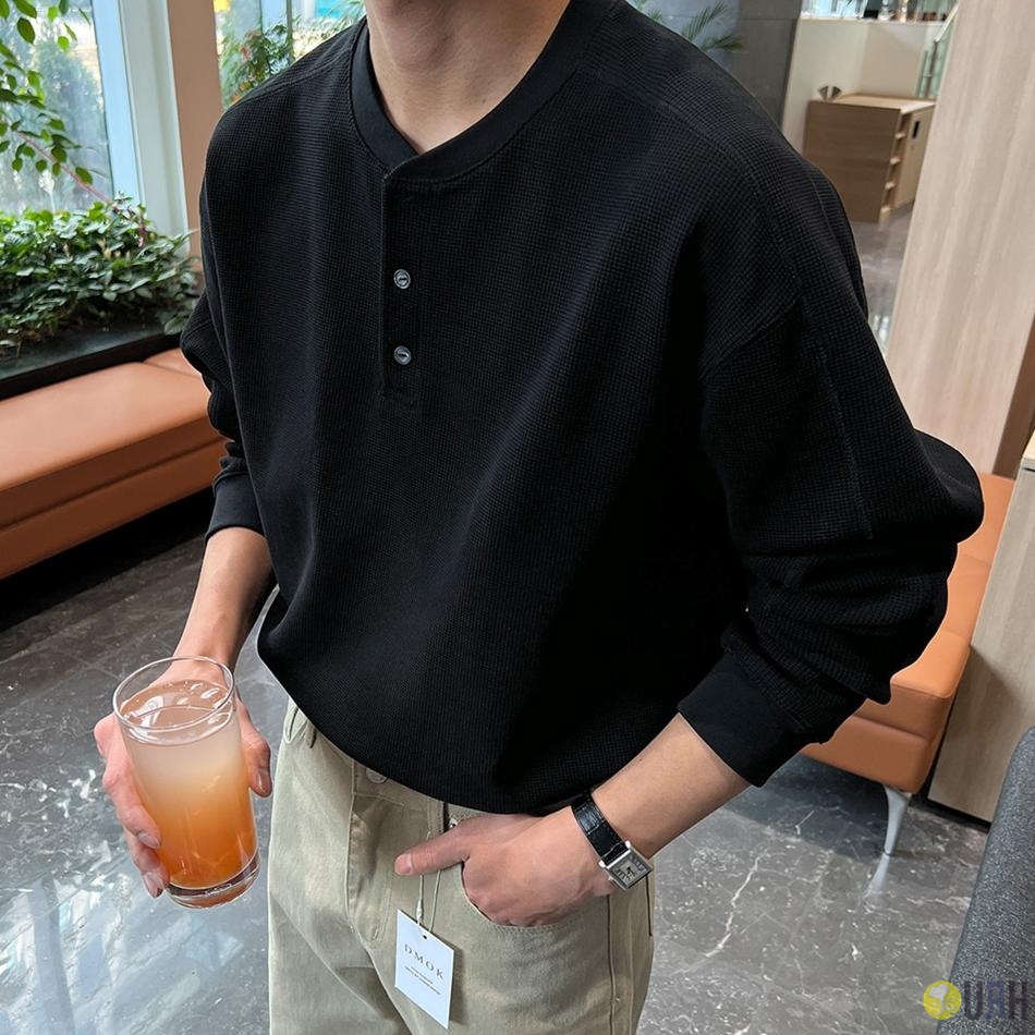 【100%保證韓國直送】Combed Yarn 華夫格機能亨利領長袖Tee 👕 [5 color] RG165860