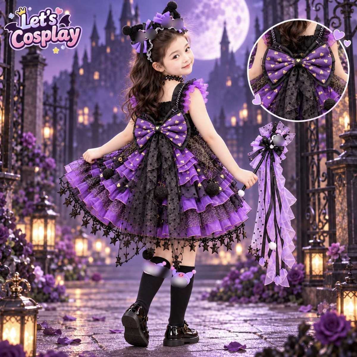 Kuromi Lolita女童紫黑公主裙萬聖節服裝｜香港現貨 Lets Cosplay COS1358