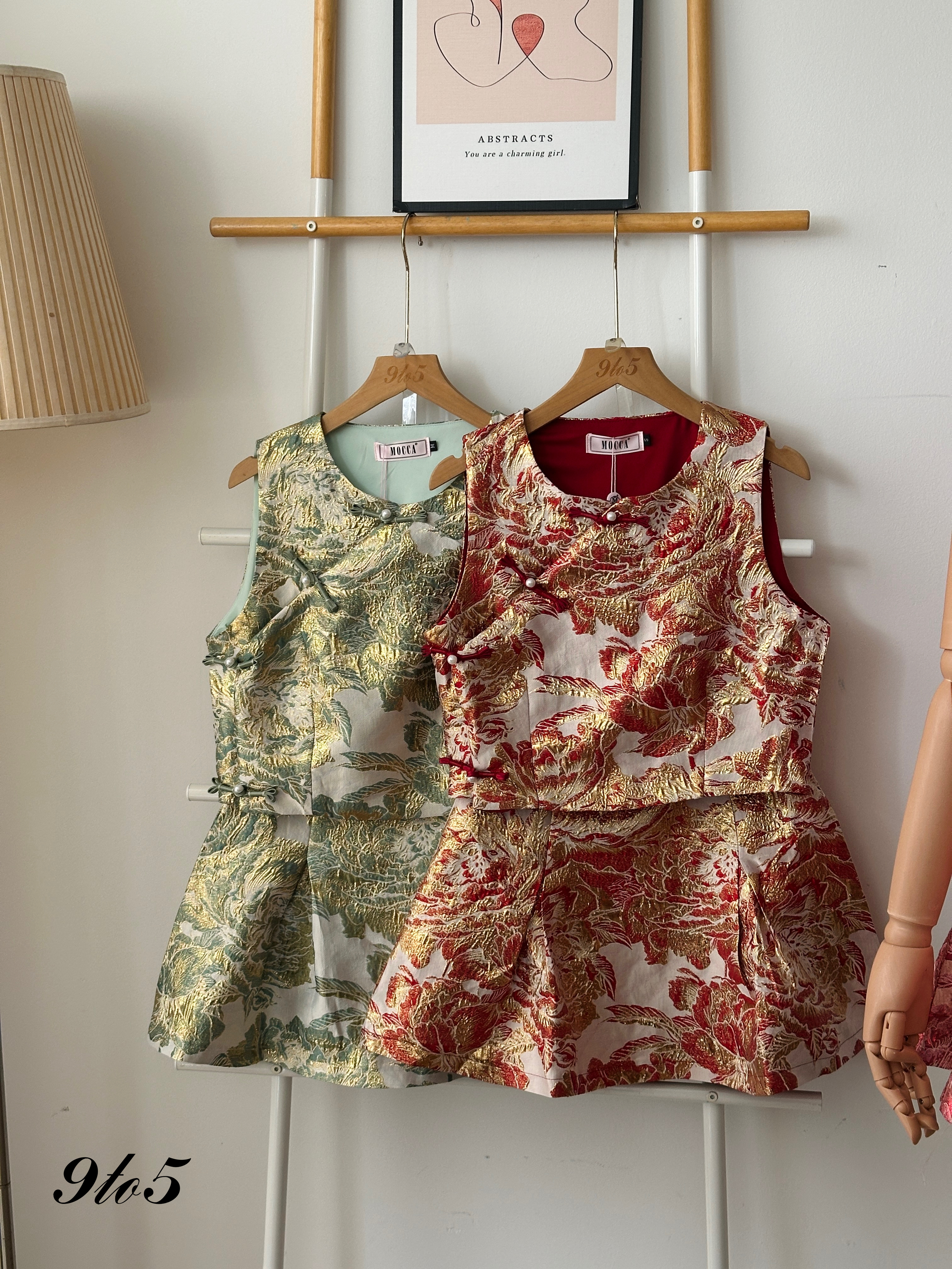 D2320 Sleeveless Cheongsam Matching Set - 3 Colors