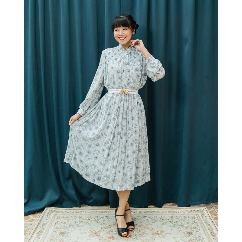Vintage Japanese Floral Stand Collar Day Dress (MT1608)