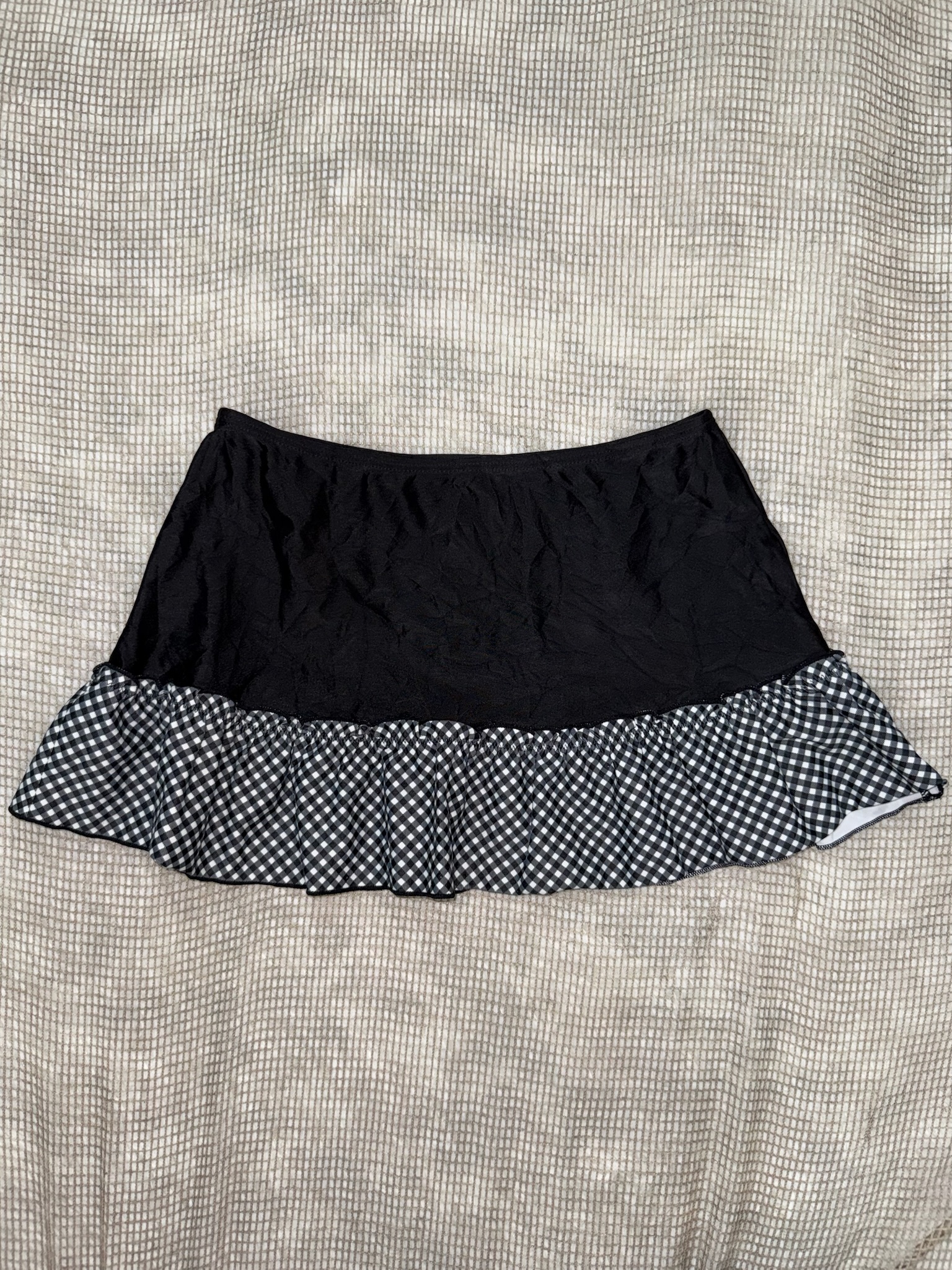 Black Mini Skirt with Gingham Ruffle Hem