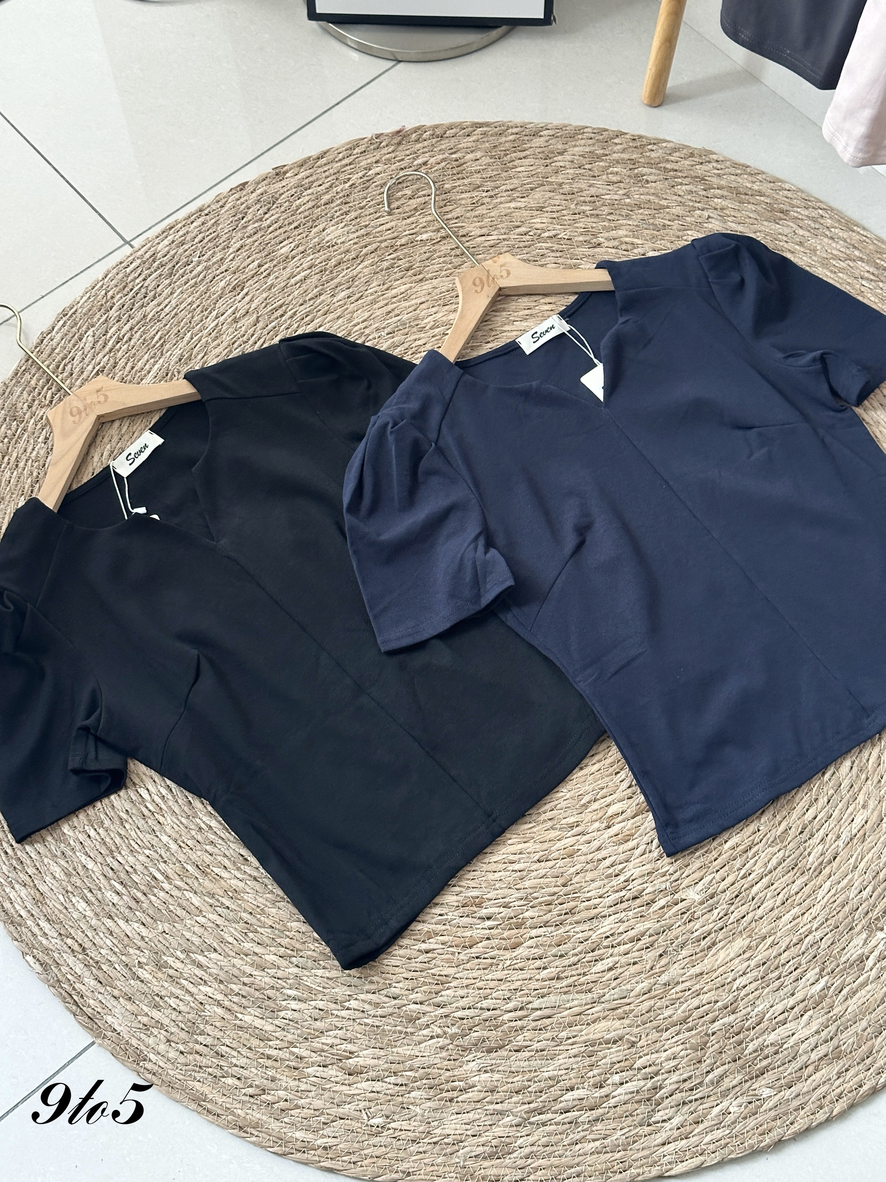 T4104 Puff Sleeve V Neck Top - 4 Colors 