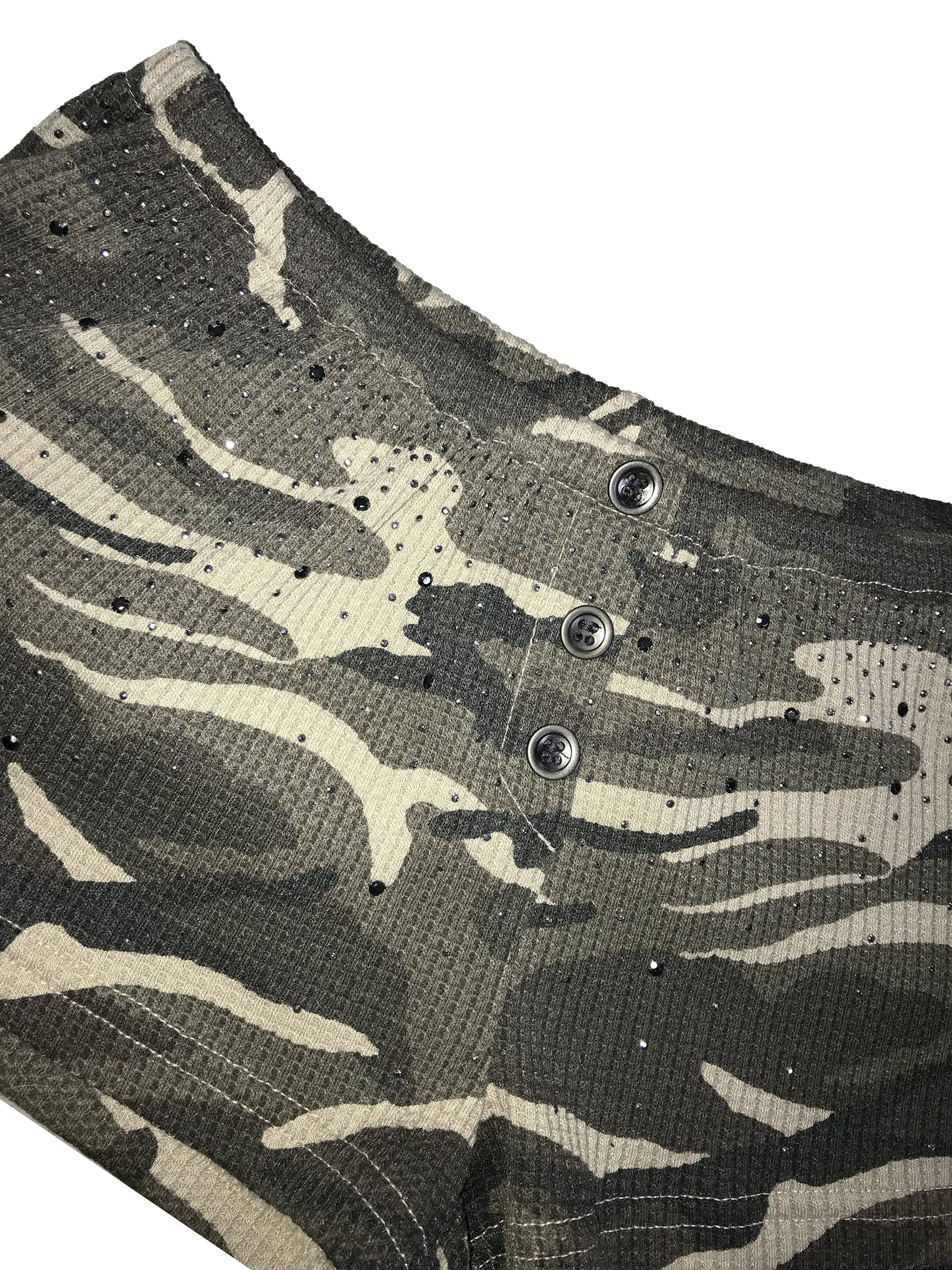 Waffle Knit Rhinestone Camo Shorts