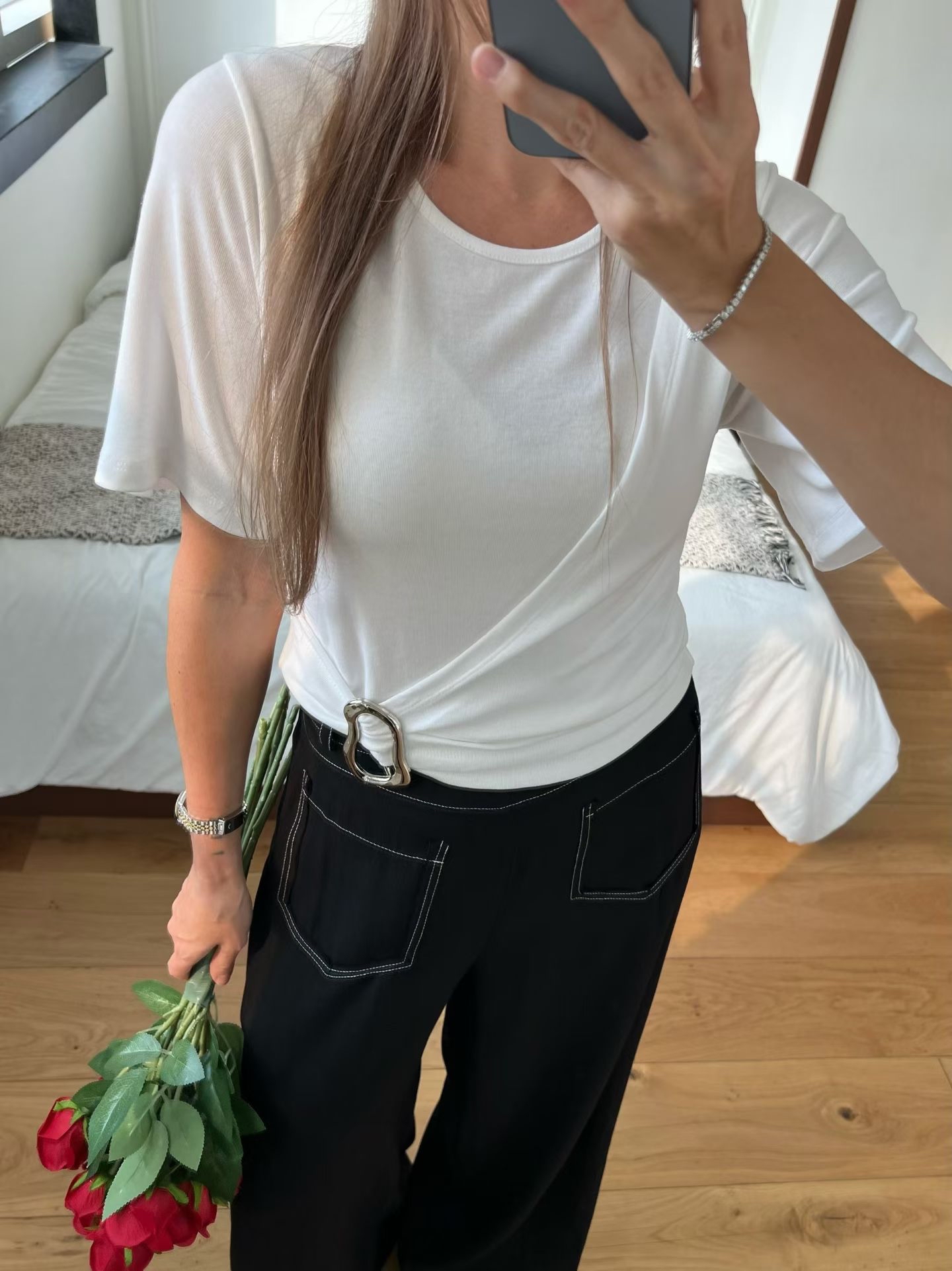 B6 金屬環收腰短 T