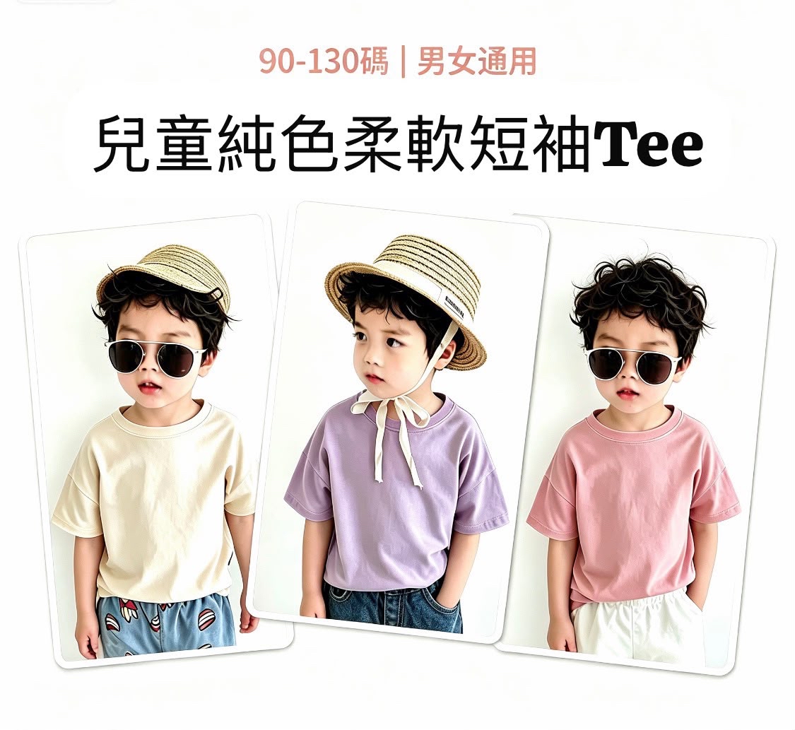 兒童純色柔軟短袖Tee
