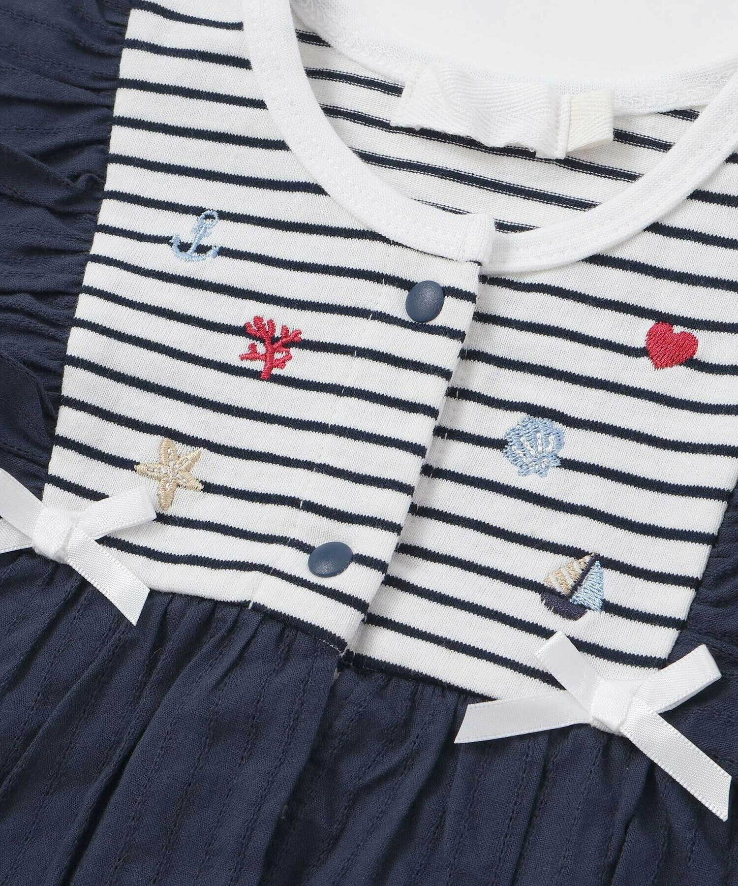 🇯🇵預訂 日本直送🇯🇵Slap Slip Baby兩色海洋風刺繡荷葉邊吊帶短袖包屁裙