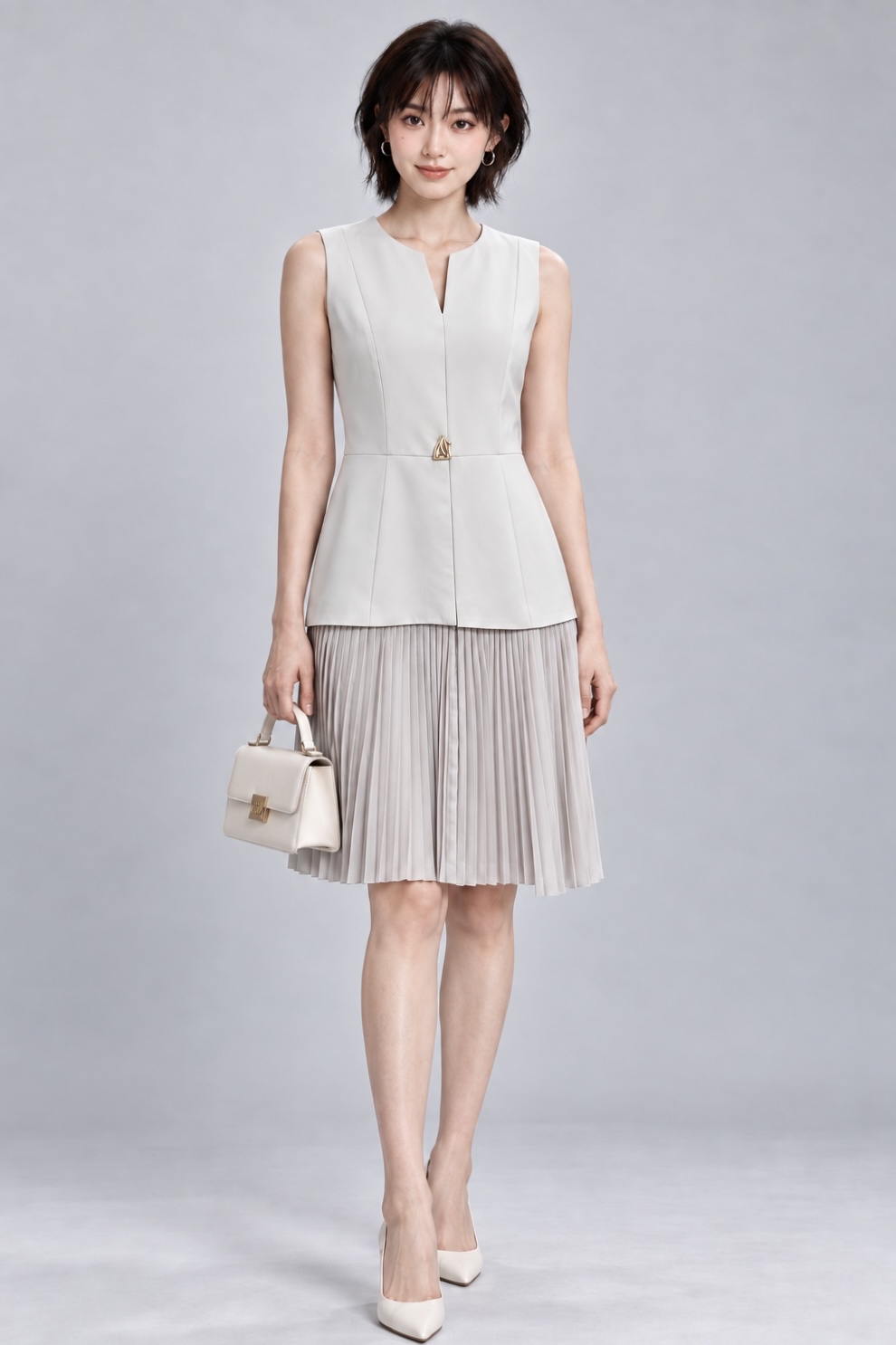 26610 Pleated Peplum Midi Dress