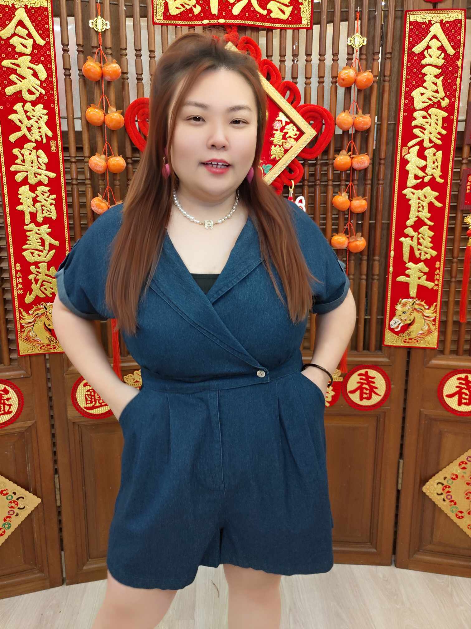 DBC08 TW#5055 大翻领设计牛仔连体裤