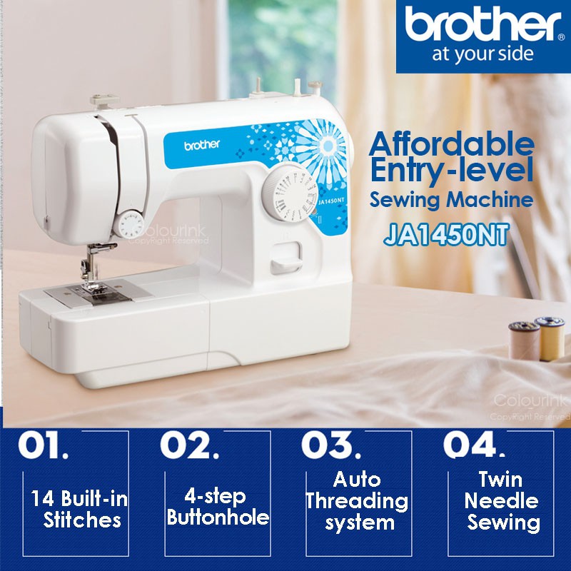 Brother JA1450NT Home Sewing Machines 4-step buttonhole 14 built-in stitches Fast Winding System Twin needle sewing