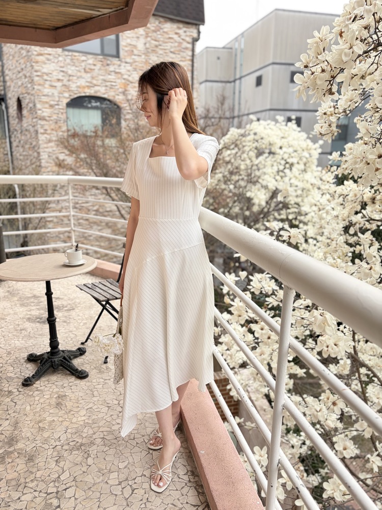 Asymmetric Striped Dress (Ivory)