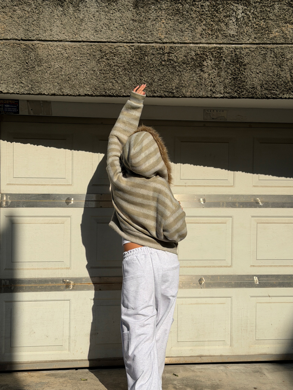 Striped Faux Fur Zip Hoodie(Unisex)