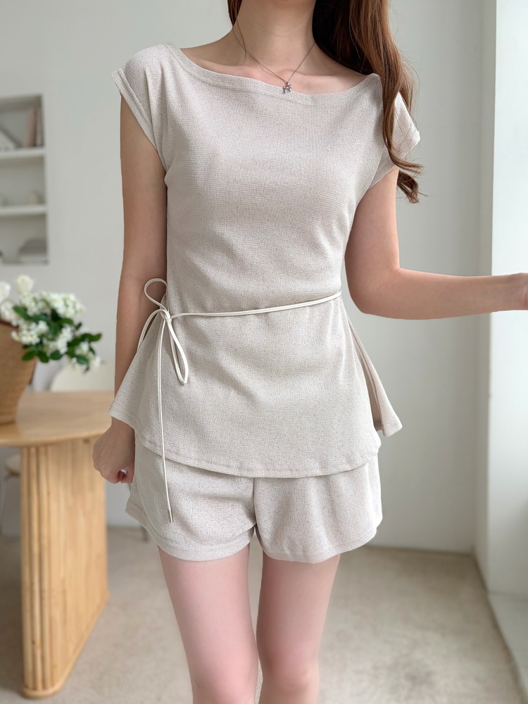 Elysian Boat Neck Belted Set (Mocha)