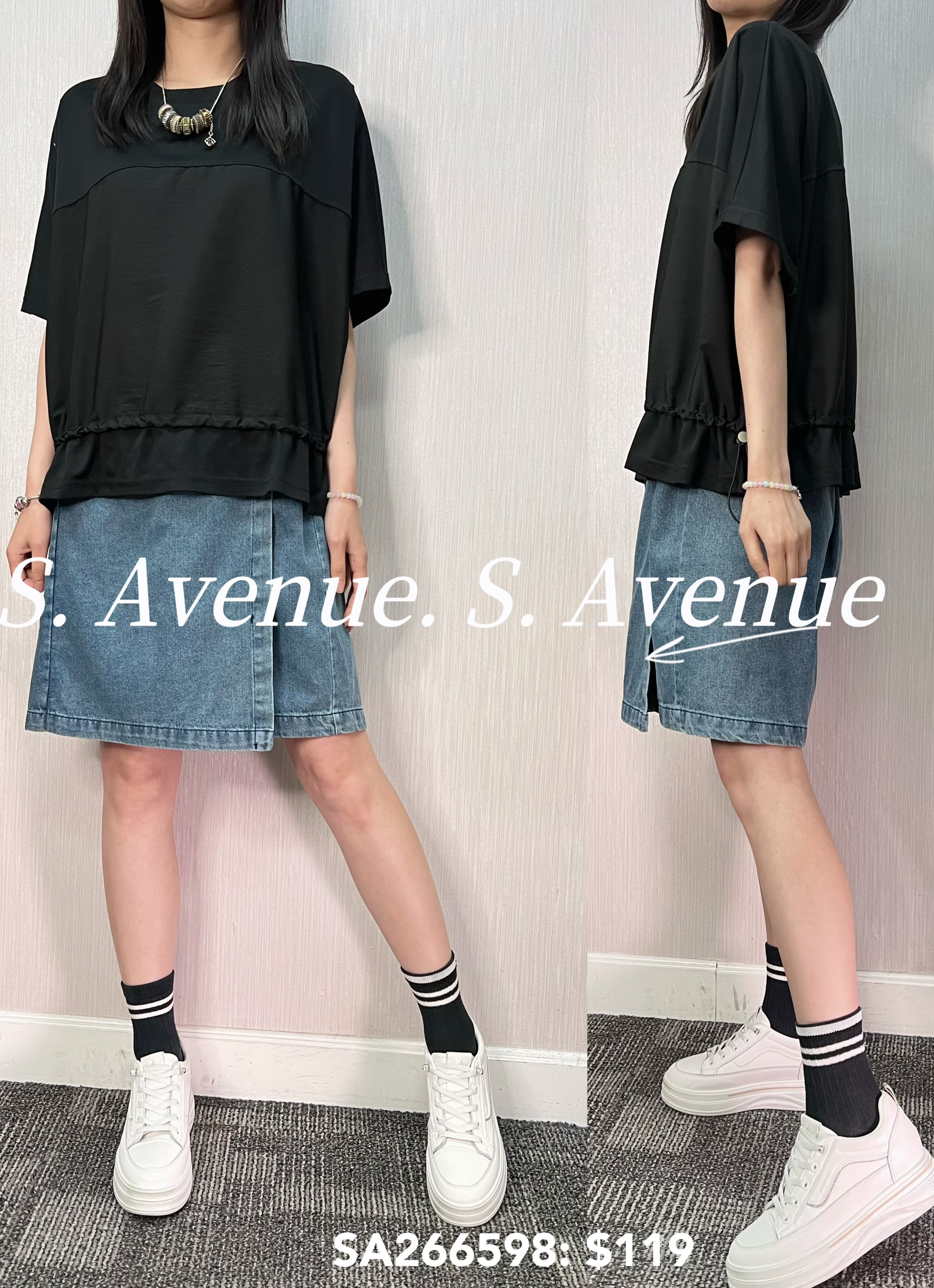 SA266598: 短袖拼布束腰top