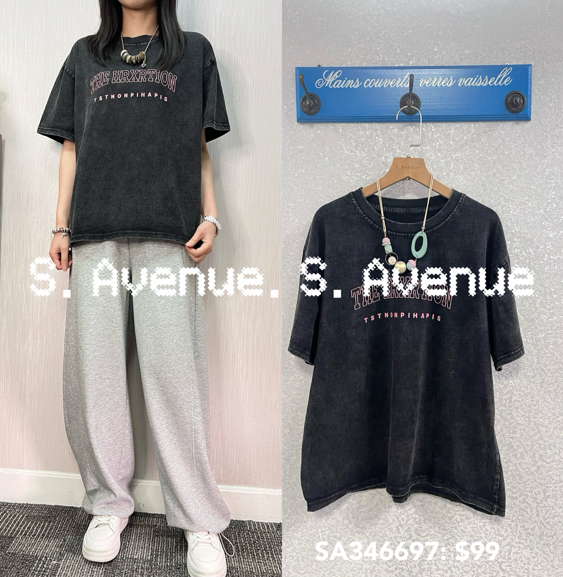SA346697: 短袖英文字洗水棉tee
