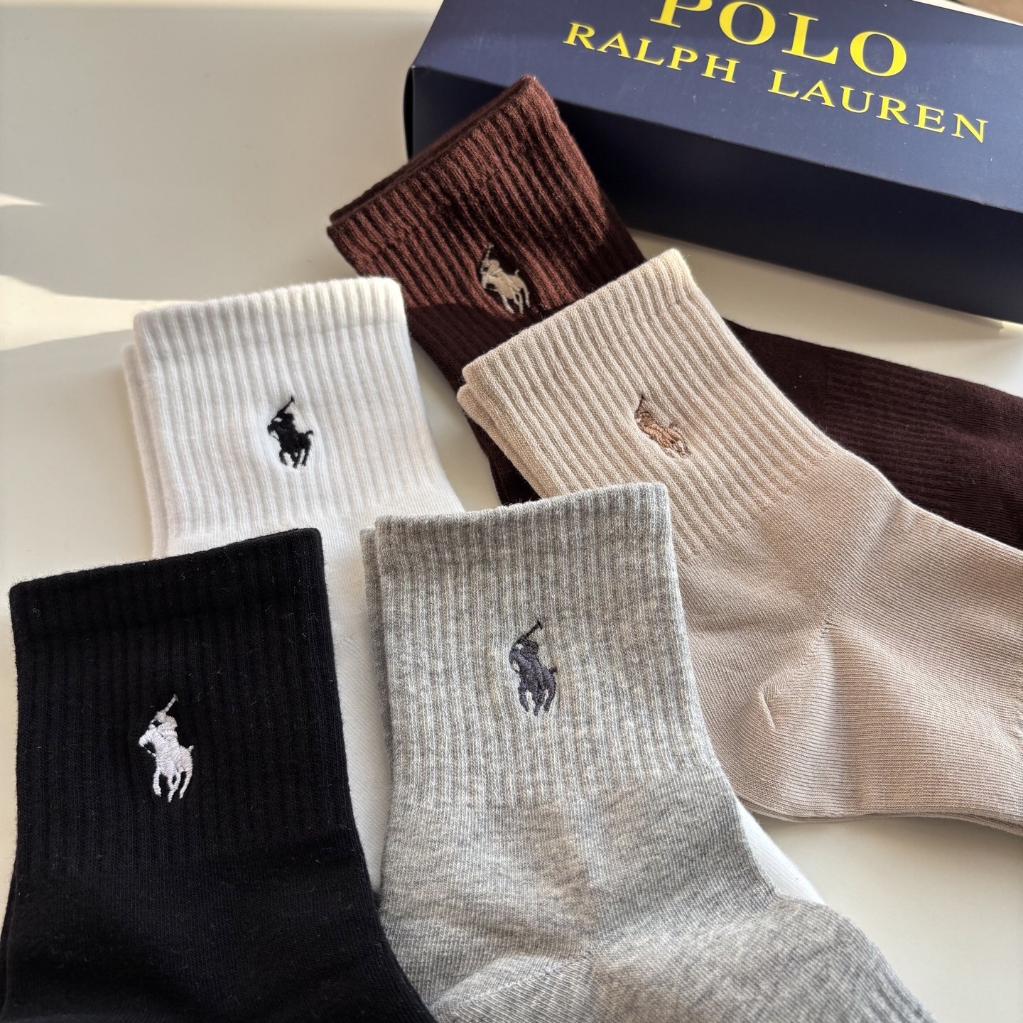 POLO RALPH LAUREN 駿馬刺繡純棉中筒襪（一套5對）