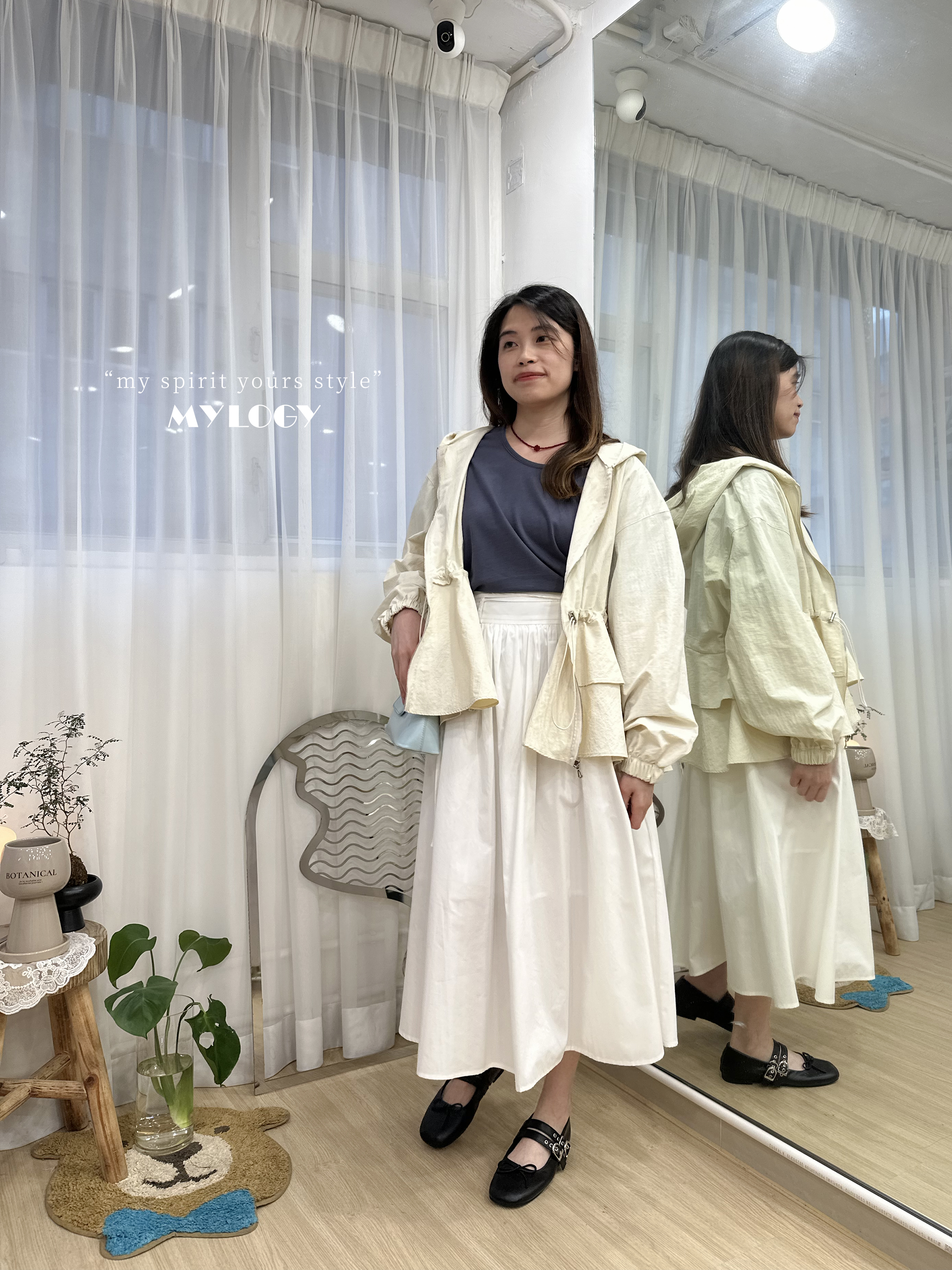 非典型少甜～束腰索繩Double Ruffle連帽風衣 J0002 - 白色 Ivory