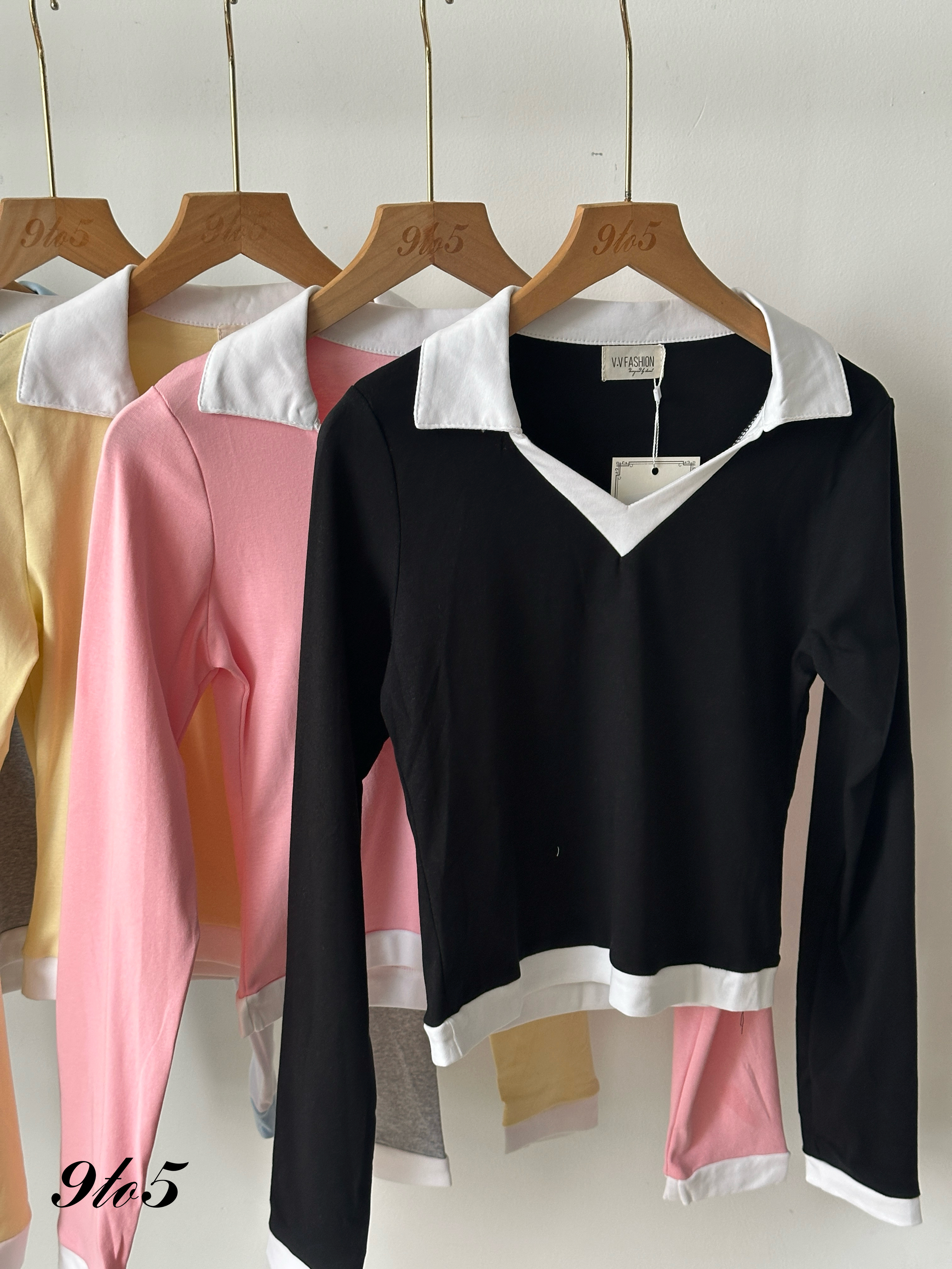 T4044 Long Sleeve Polo Top - 6 Colors