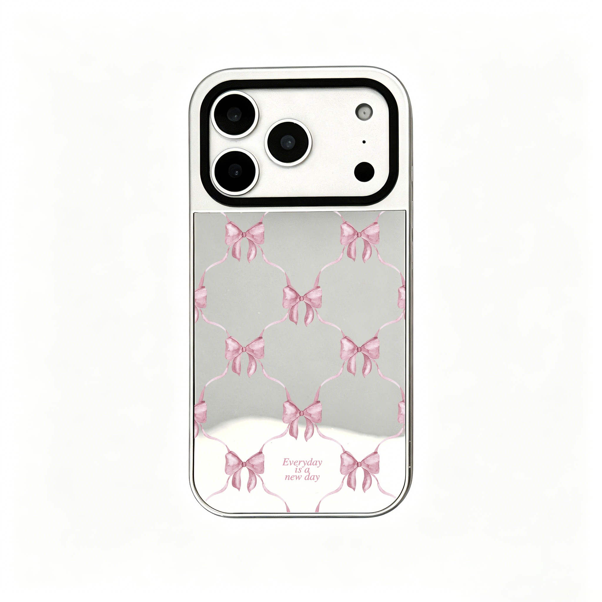 【Darling Dusk Ribbon Bows #PINK】銀框鏡面面MagSafe iPhone Case＋MagSafe卡套