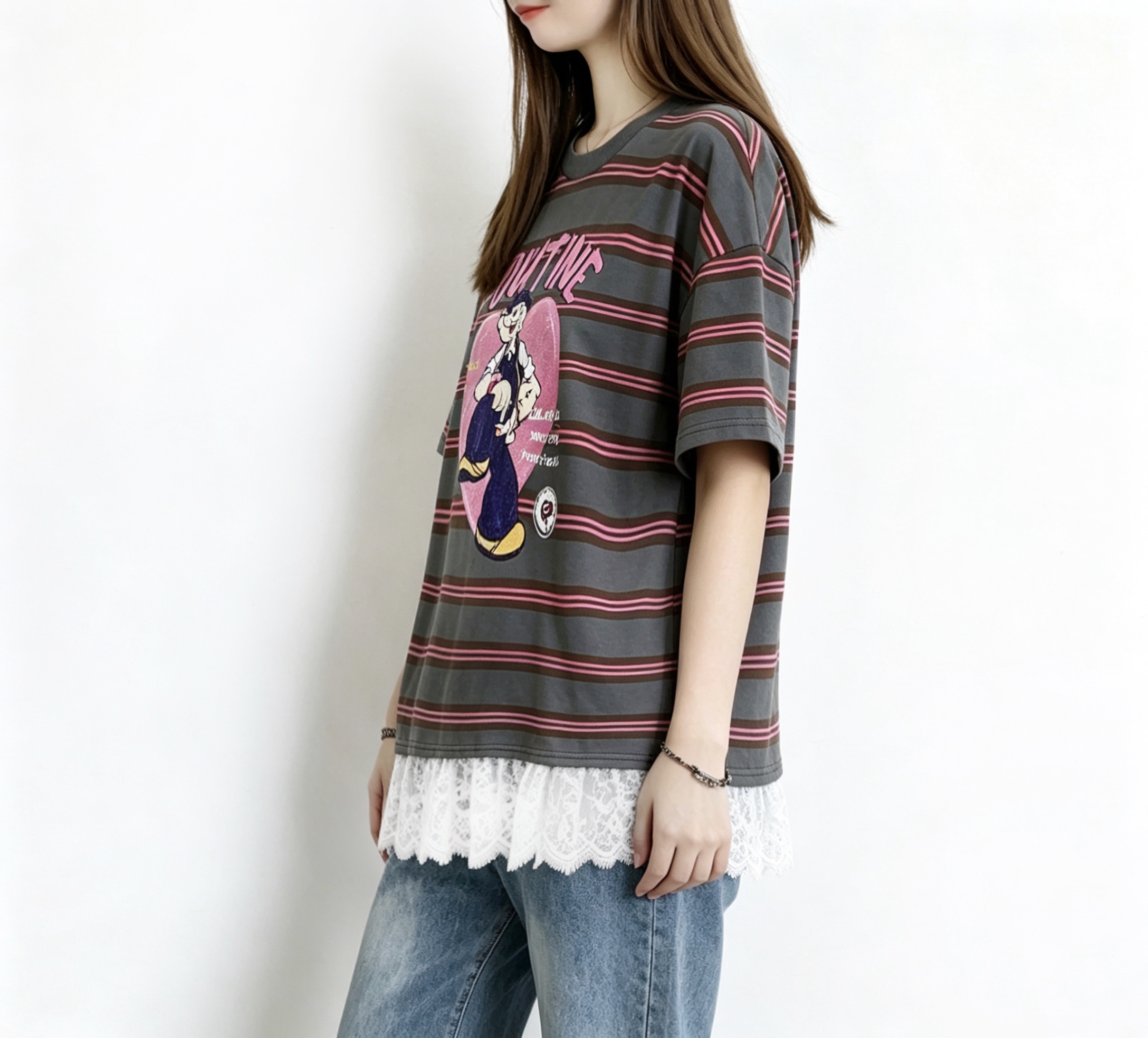 ☀️初夏優惠☀️ retro cartoon撞色Lace Tee