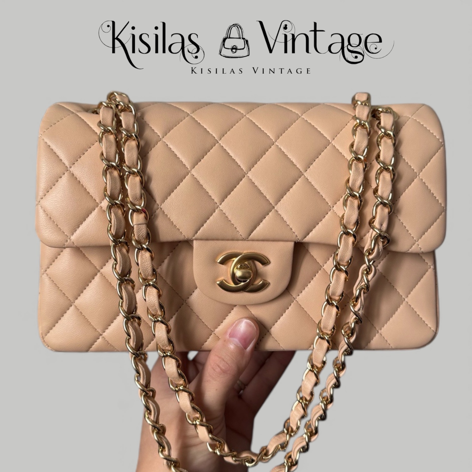 Chanel Lambskin 23cm 奶茶金扣