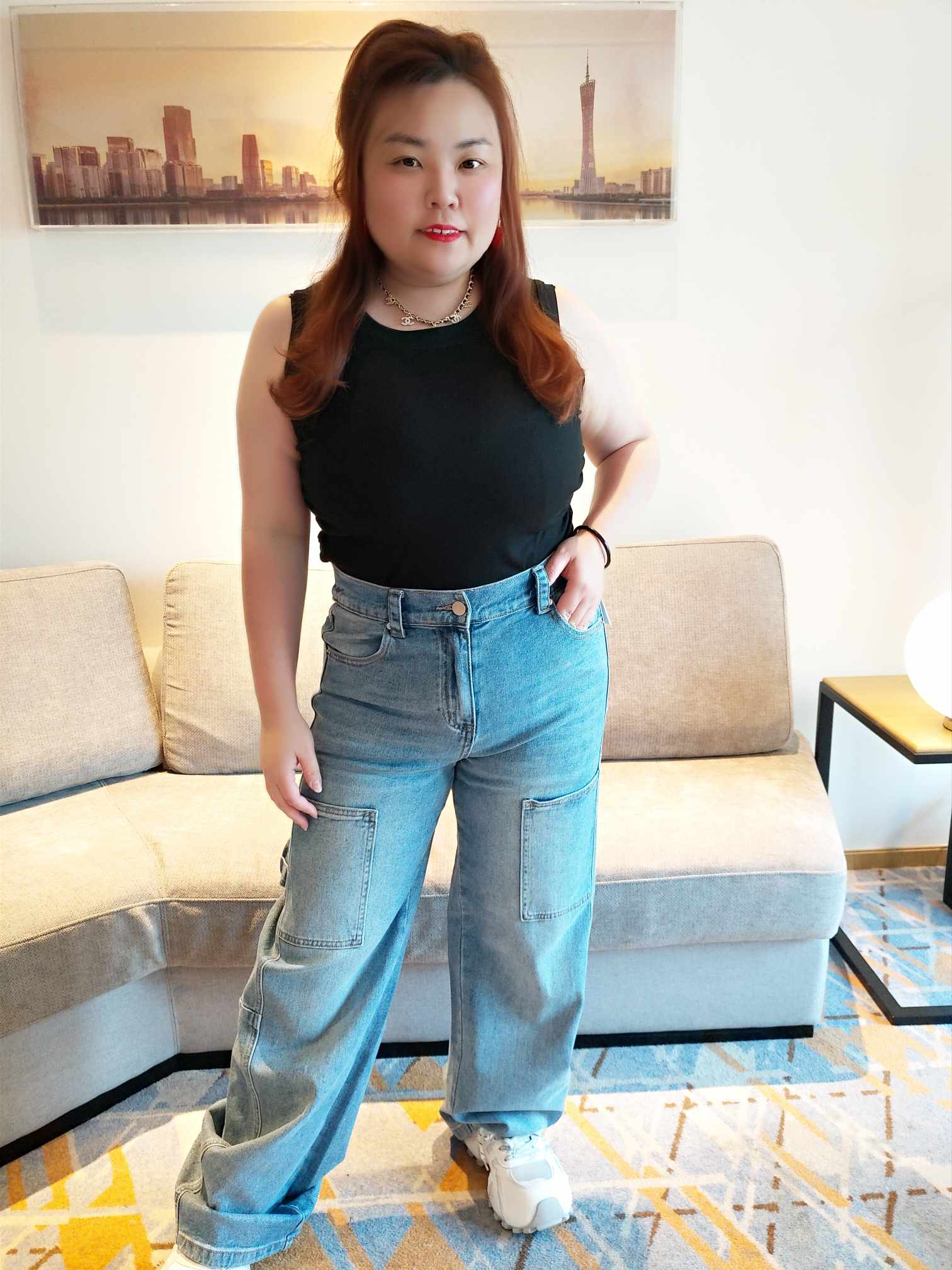 YCF02 9278 大口袋设计牛仔直筒长裤