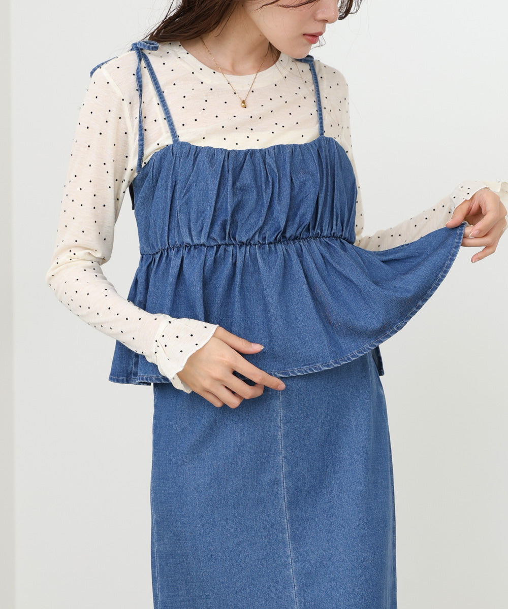 <JP> Denim Ruffles Cami Dress* 2色入 <預購>