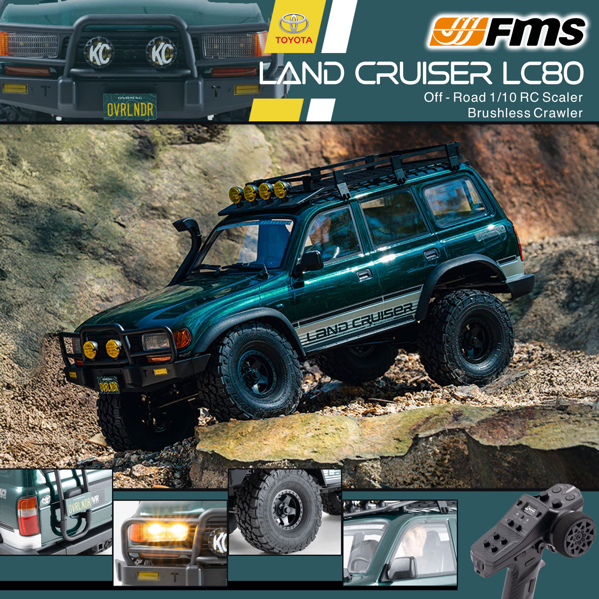 全新 FMS 1:10 LAND CRUISER 80 無刷攀爬車 | FCX10 | LC80 | TOYOTA 授權 | 4輪驅動 | 3541 KV1200 無刷電機 | 雙速變速機械波箱