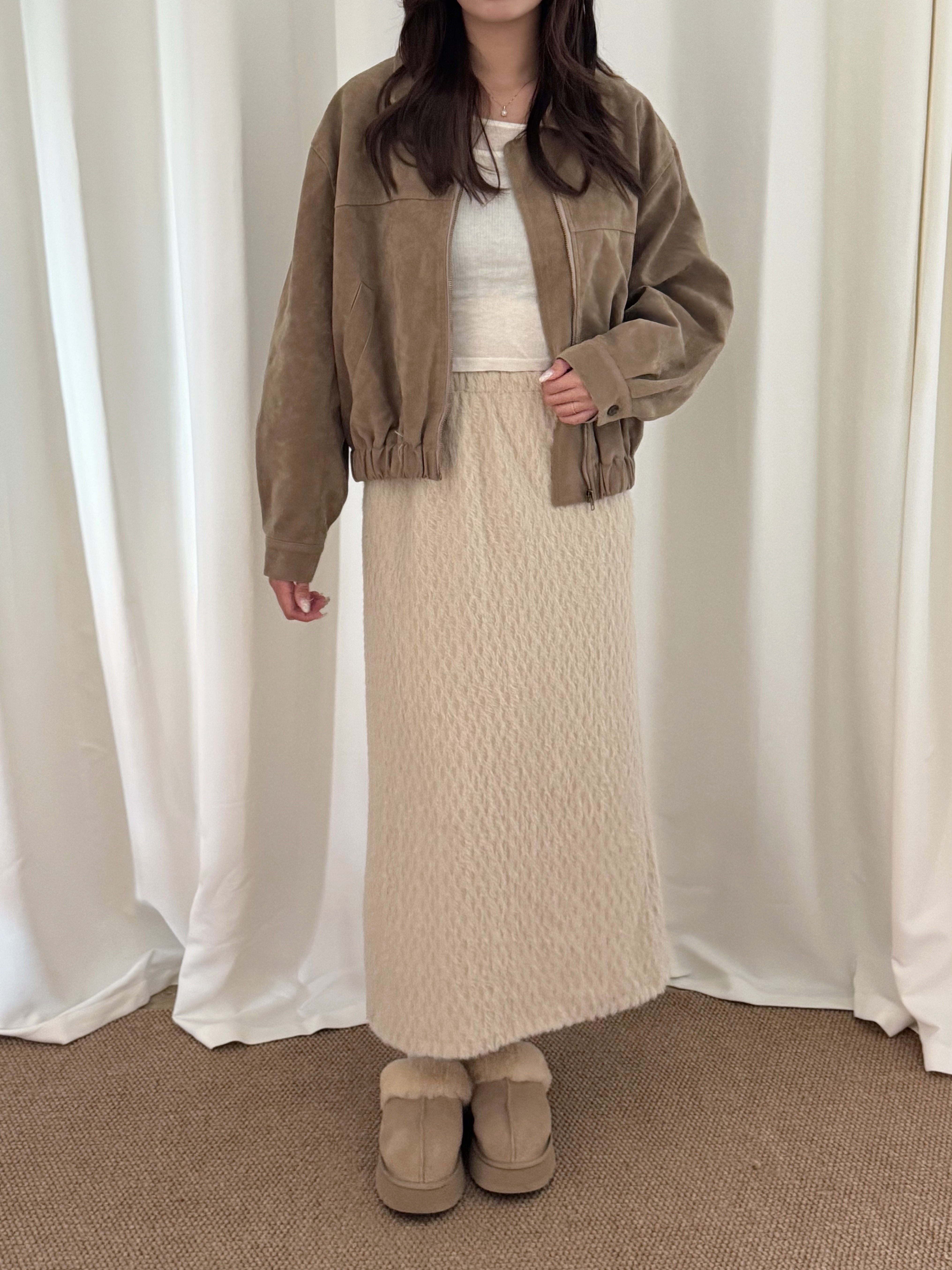 Autumn Oversized Zip-up Suede Jacket(三色入)