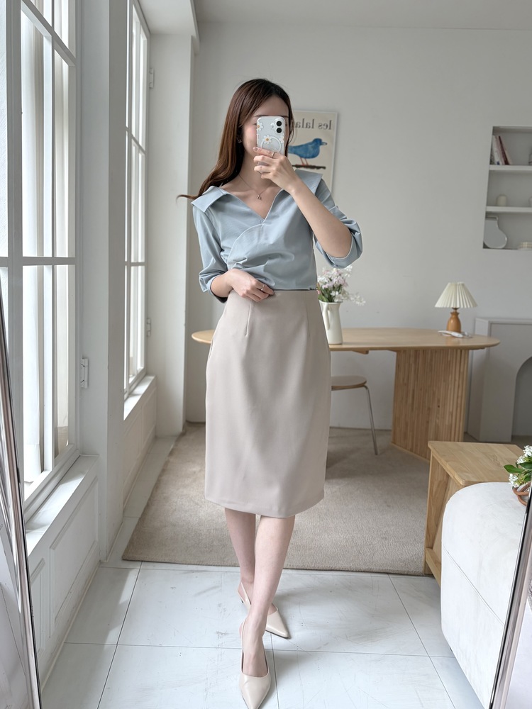 Camelia Wrap Collar Blouse (Blue)