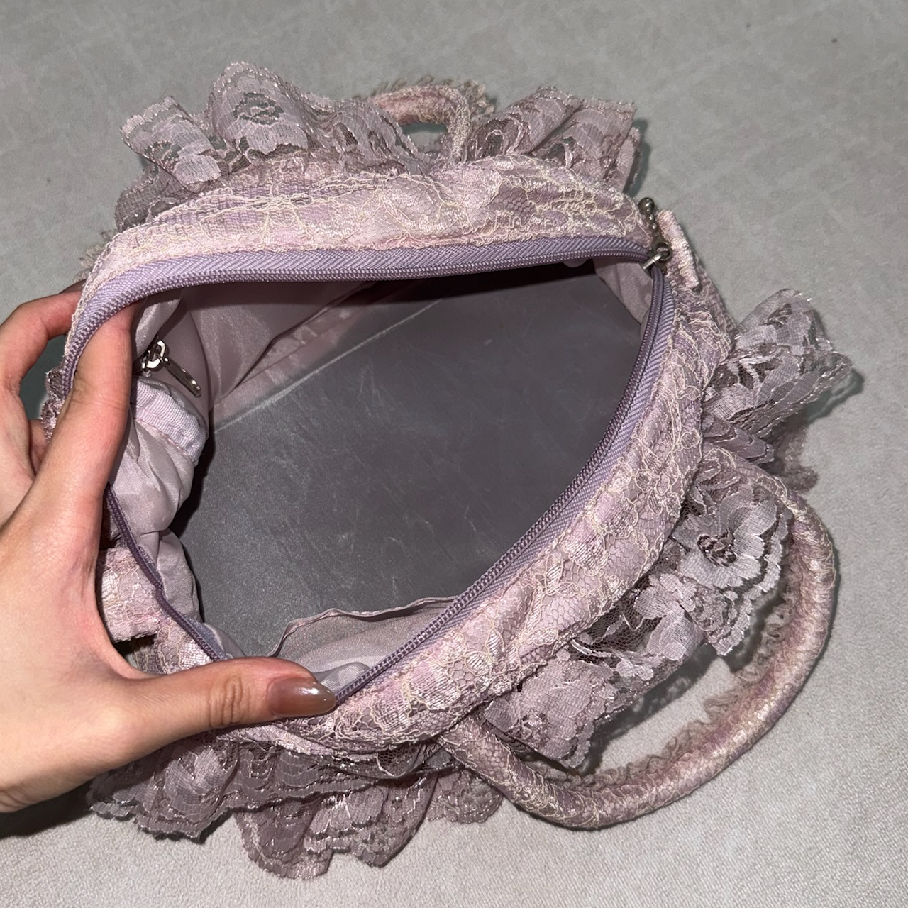Pink Lace Rose-Embellished Clutch