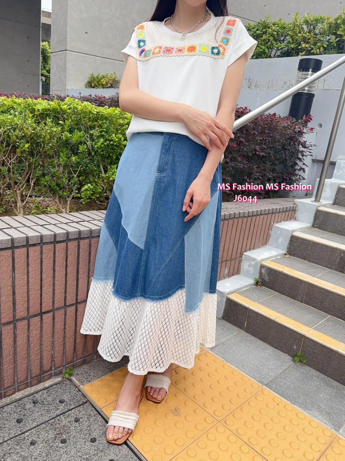 J6044 韓國🇰🇷薄牛仔拼布半裙