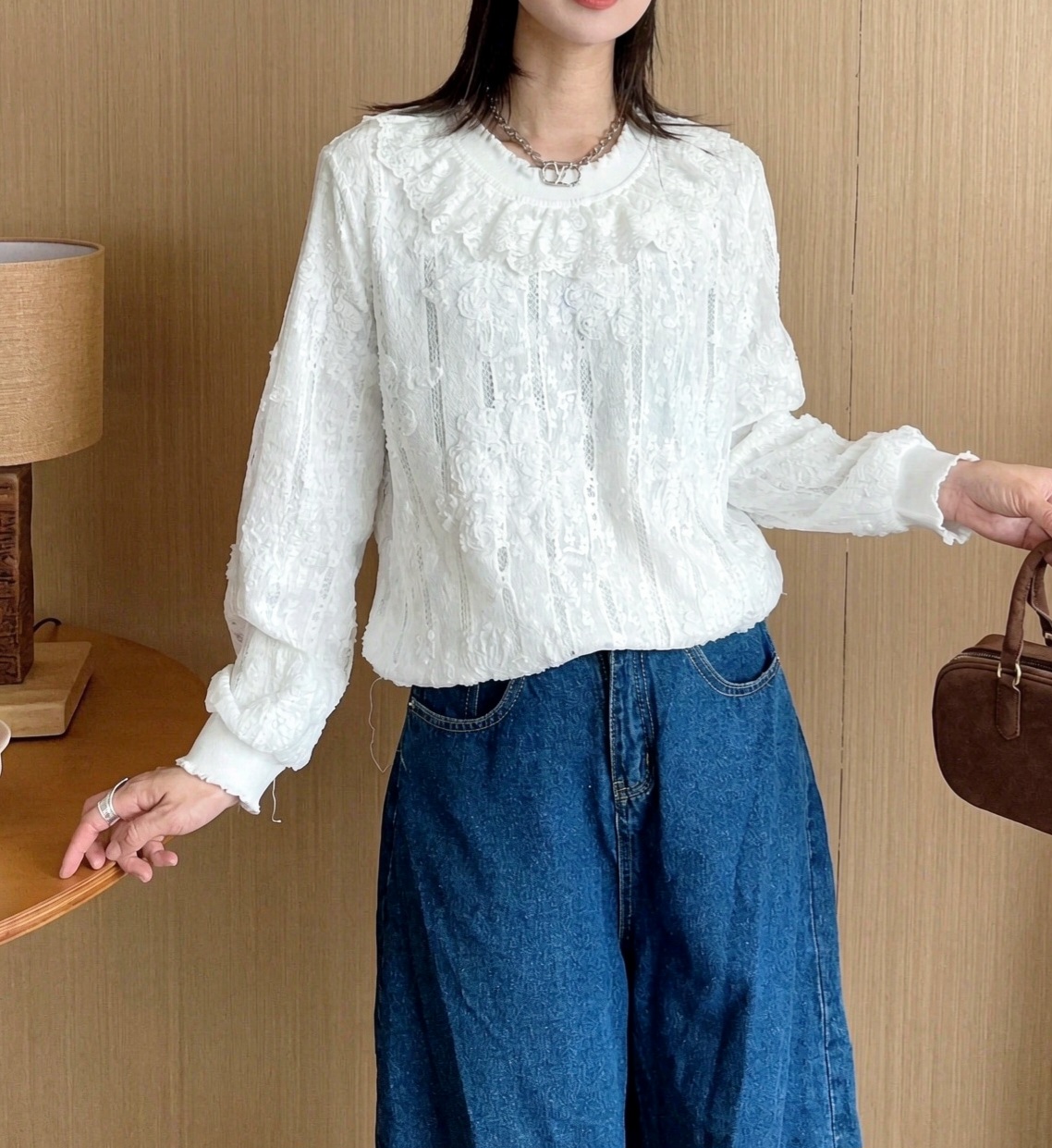 重工蕾絲刺綉上衣(M38寸胸/L40寸/XL42寸)