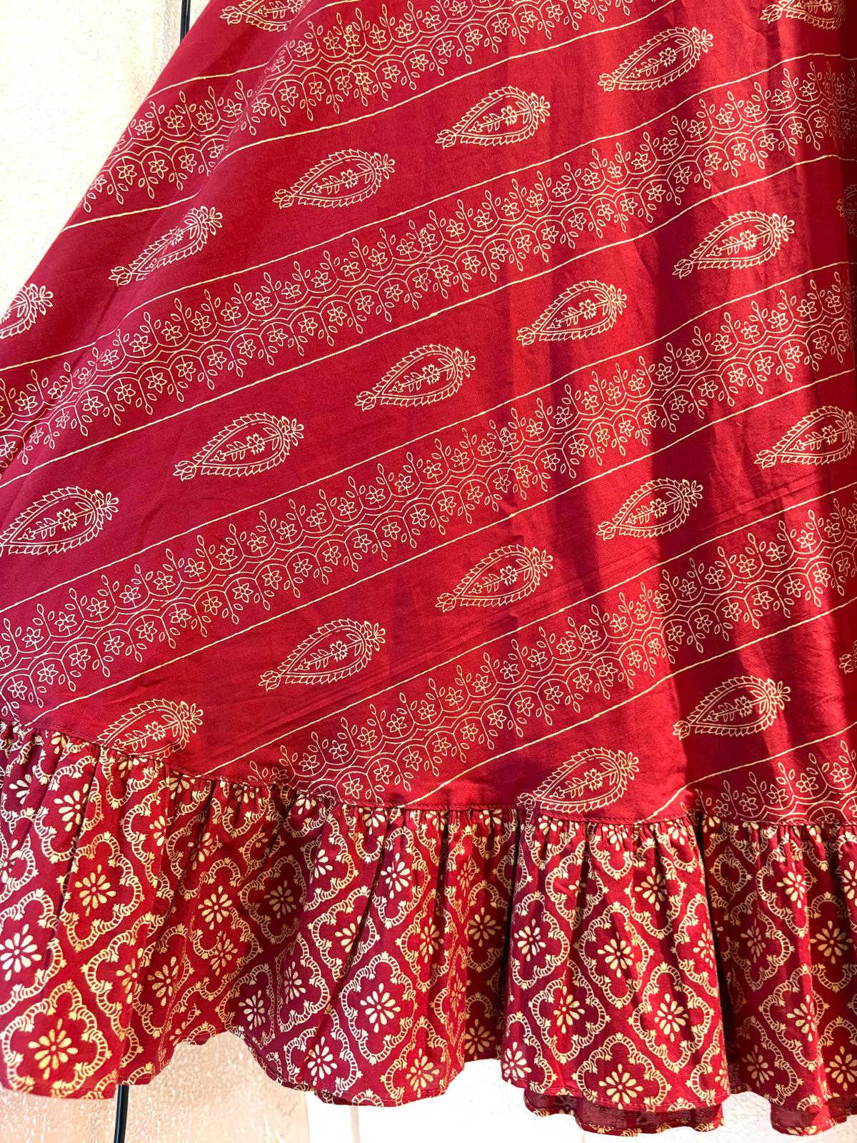 泰國名牌CHEVA - 紅色腰果花燙金Wrap Skirt