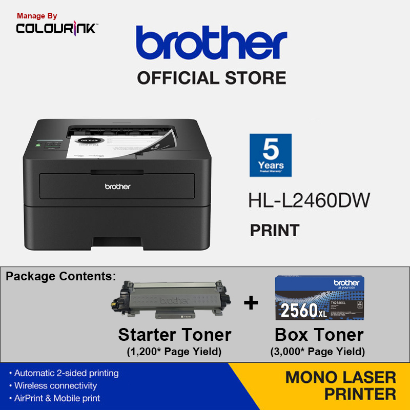 Brother HL-L2460DW A4 Single Print Mono Laser Printer Auto Duplex Network L2370DN L2460DN