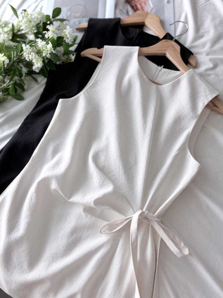 Gathered Waist Tie Dress (Black)