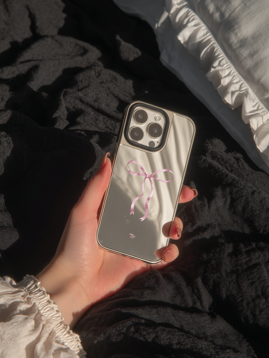 【Silky Pink Ribbon(L)】銀框鏡面MagSafe iPhone Case