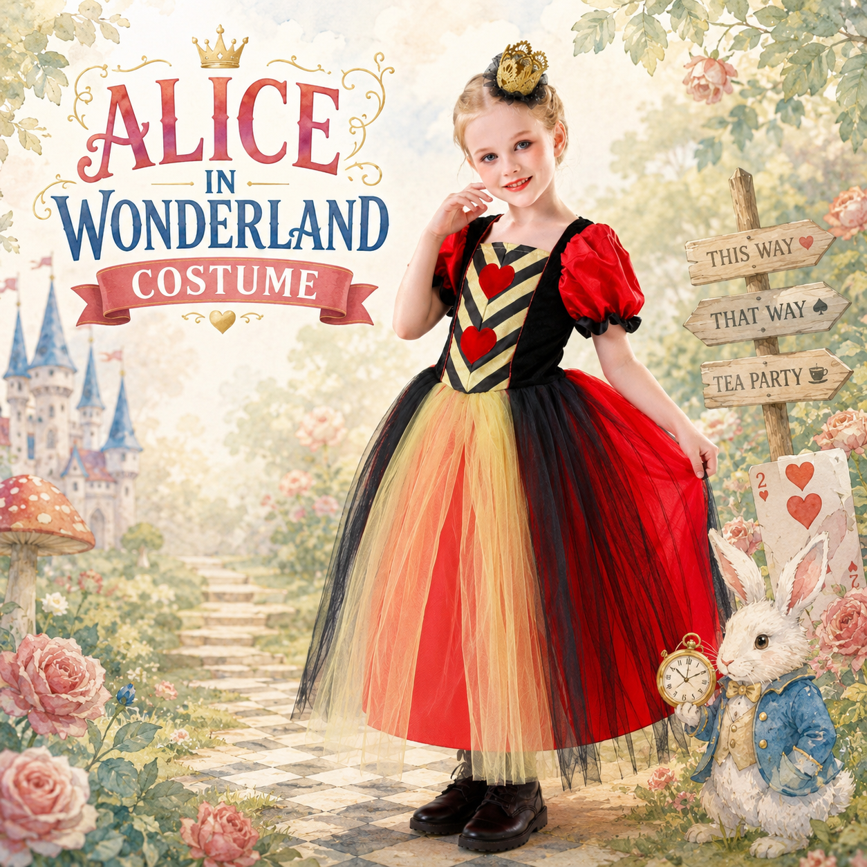 兒童紅心皇后服裝 Queen of Hearts Costume 愛麗絲夢遊仙境角色服裝 萬聖節服裝 香港現貨 Lets Cosplay