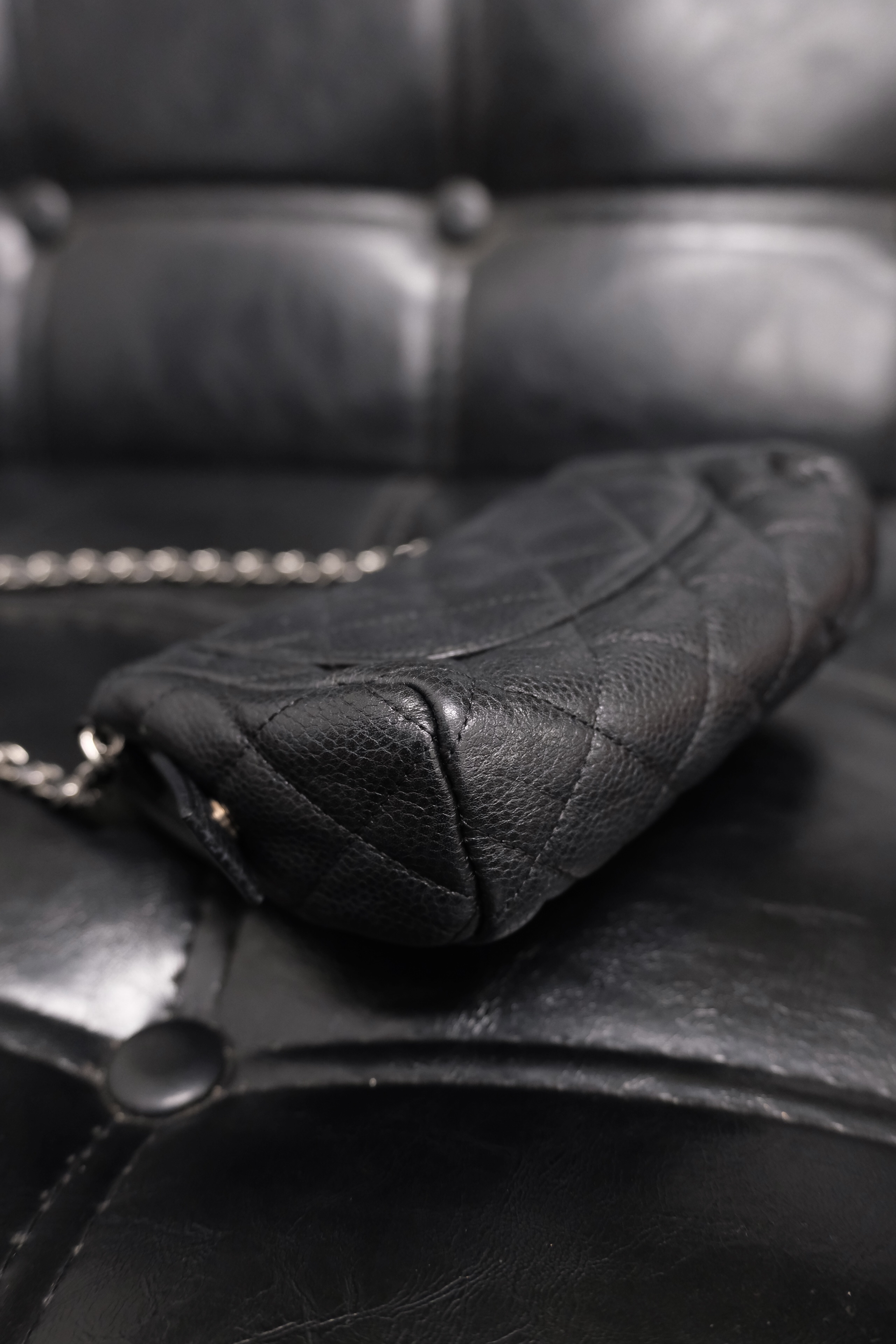 Chanel Matelasse Caviar Skin Pouch bag Black Silver