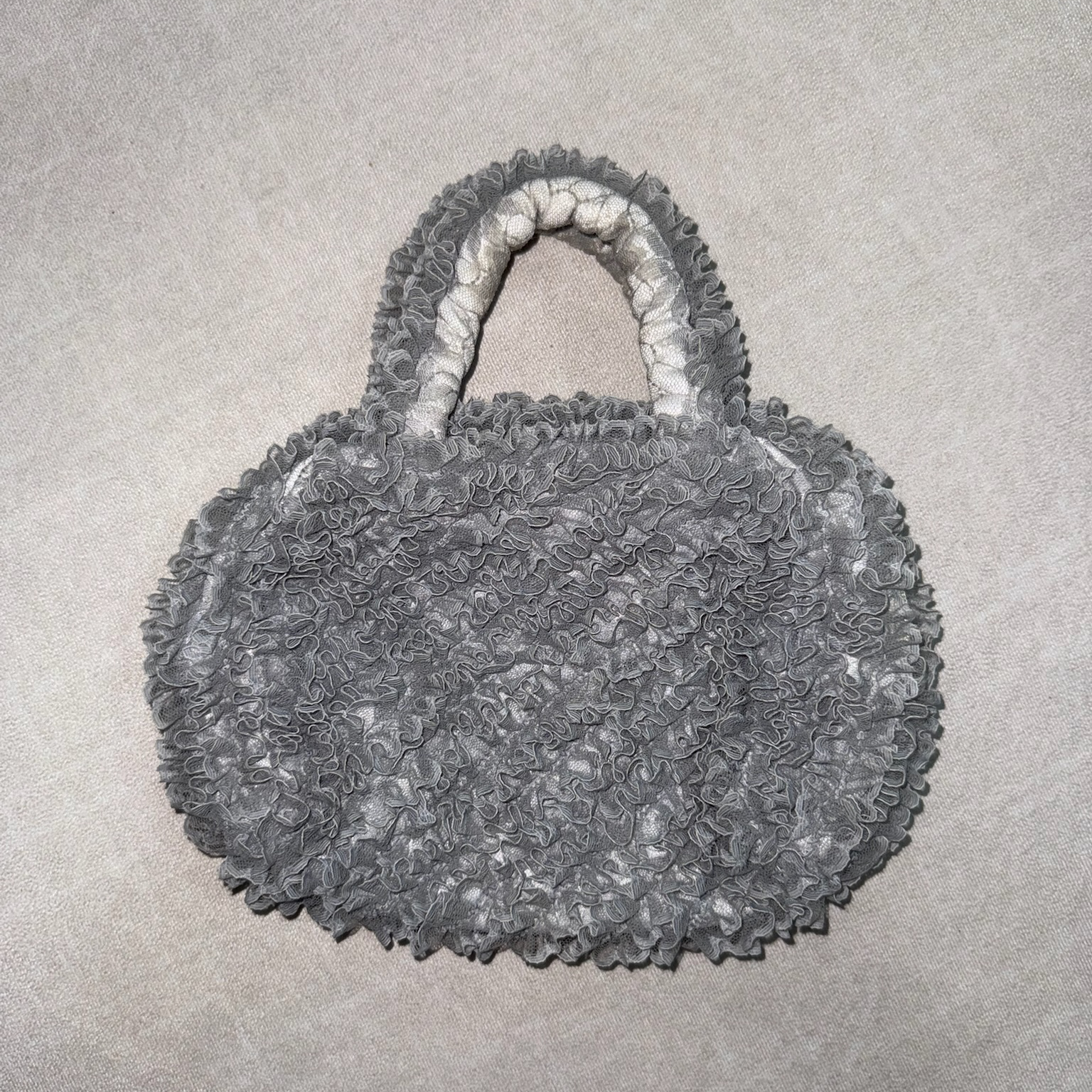Blue Chenille Bow-Adorned Ruffle Bag