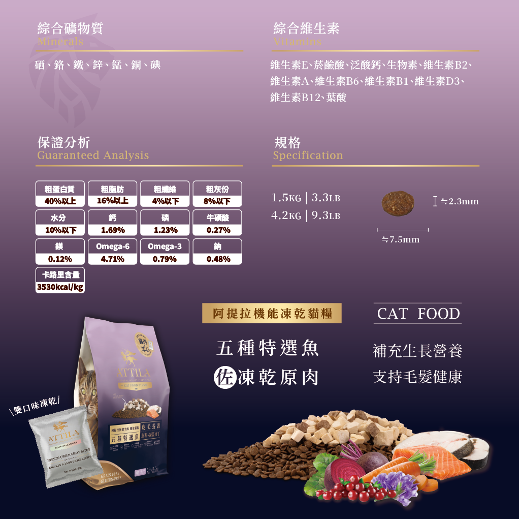 阿提拉凍乾機能無穀貓糧 (五種特選魚) 