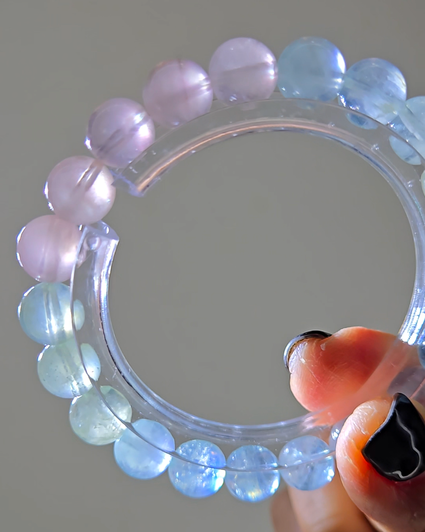 Morganite bracelets with 9mm beads in pink, blue, and green - MGN21