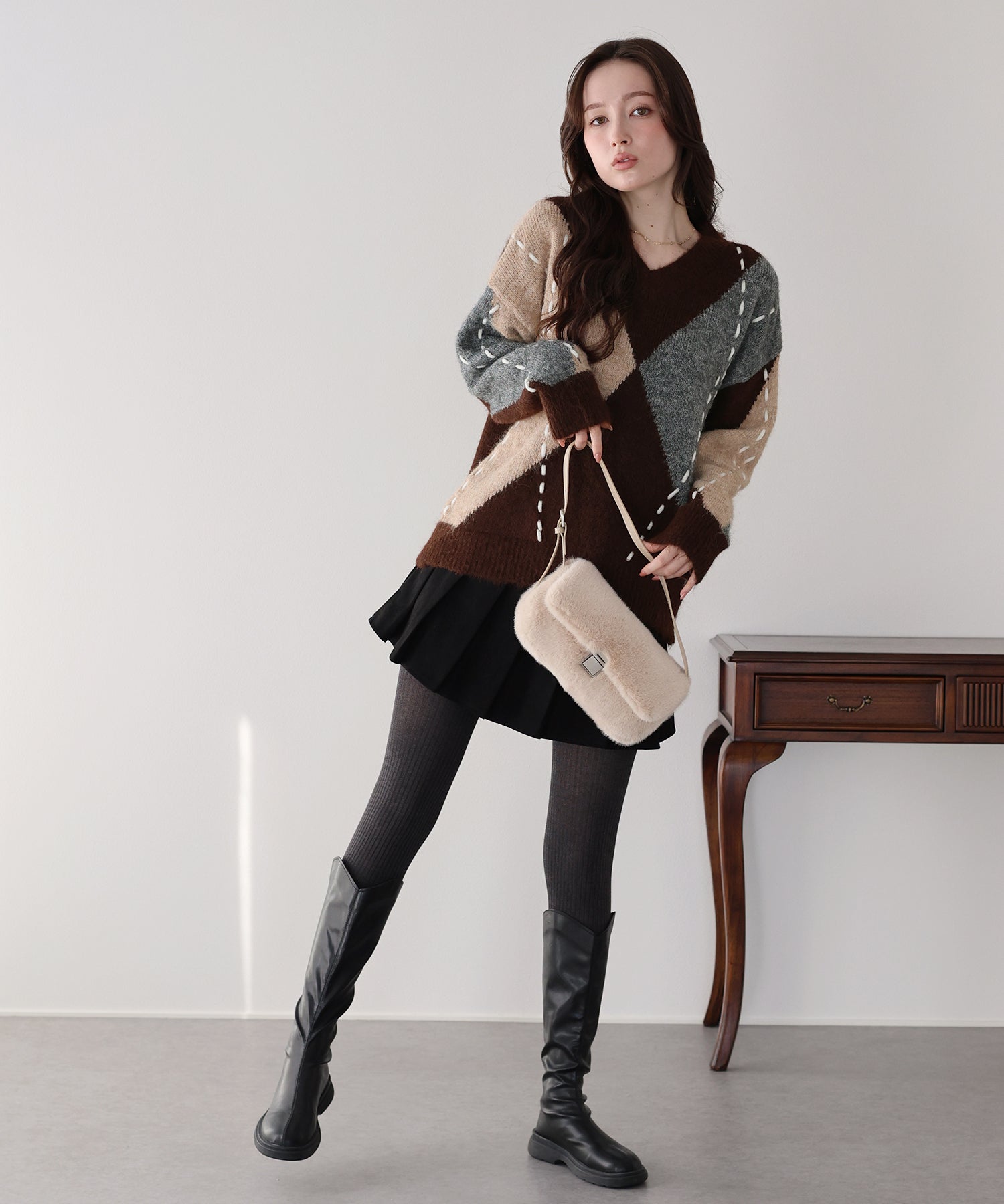 <限量現貨><JP> 店主自留！糯米糍～菱格縫線寬鬆Knit Top * 2色入