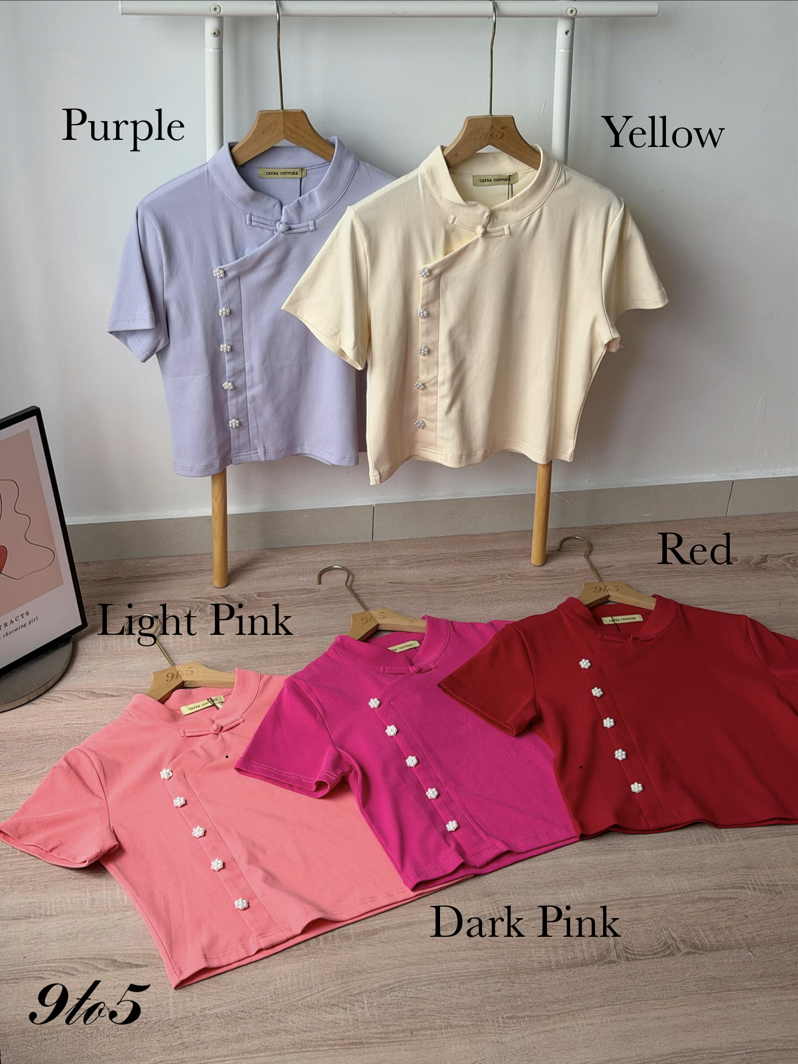 T4552 Floral Pearl Button Cheongsam Top - 5 Colors 