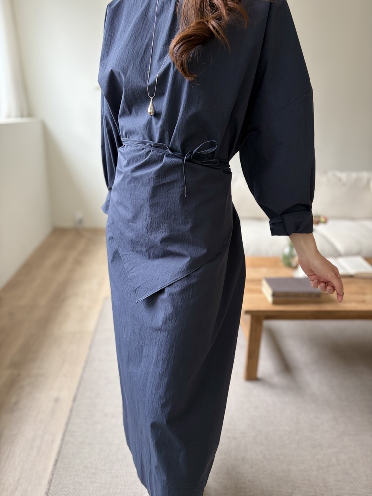 Wrap-Accent Dress (Navy)